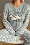 Mint Green Moon Cloud Patterned Women's Plush Pajama Set - 4