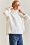 Women's Ecru Turtleneck Belted Knitwear Sweater Stk0016