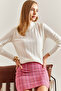 Women's Ecru Turtleneck Ribbed Knitwear Sweater Stk0014 - 5