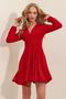 Women's Red Deep V-Neck Flared Sandy Dress
