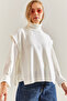 Women's Ecru Turtleneck Belted Knitwear Sweater Stk0016 - 2