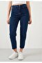 DARK Blue Lycra Mom Jean Trousers - 3
