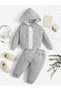 Children's 3-Pack Gray Hooded Zippered Cardigan-White Sweatshirt-Tracksuit Set