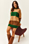 Women's Camel Color Striped Soft Textured Mini Tunic Dress ELB-19002004 - 4