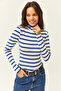 Women's Cobalt Blue Striped Turtleneck Premium Soft Touch Flexible Blouse BLZ-19002449 - 2