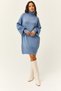 Women's Baby Blue Turtleneck Balloon Sleeve Loose Knitwear Dress ELB-19000867 - 2
