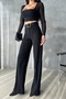 Women's Black Full Lycra Yellow Buckle Belt Wide Leg Palazzo Pants - 5