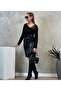 Women's Long Sleeve Asymmetrical Lapel Suede And Leather Mini Size Dress - 2
