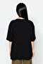 Siyah %100 Kalın Pamuklu Oversize/Geniş Kalıp Bisiklet Yaka Örme T-Shirt TWOSS23TS00040 - 20