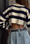 Stone Navy Blue Striped Crop Sweater 23W16017 - 2