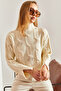 Women's Cream Half Turtleneck Hair Knit Patterned Knitwear Sweater 20234525 - 5