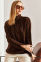 Women's Brown Half Turtleneck Hair Knit Patterned Knitwear Sweater 20234525 - 4