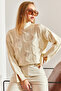 Women's Cream Half Turtleneck Hair Knit Patterned Knitwear Sweater 20234525