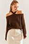 Women's Brown Cross-Strap Knitwear Sweater 20234514 - 7