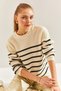 Women's Cream Black Striped Thessaloniki Knitted Sweater 20234526 - 4
