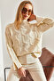 Women's Cream Half Turtleneck Hair Knit Patterned Knitwear Sweater 20234525 - 4