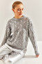 Women's Gray Patterned Knitwear Sweater 20234177 - 4