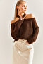 Women's Brown Cross-Strap Knitwear Sweater 20234514 - 3