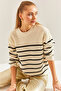 Women's Cream Black Striped Thessaloniki Knitted Sweater 20234526