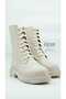 Women's Beige Lace Up Boots with Zipper Boots - 3