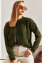 Women's Green Hair Braided Patterned Knitwear Sweater 20234258 - 4