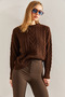 Women's Brown Patterned Knitwear Sweater 20234505 - 4