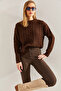 Women's Brown Patterned Knitwear Sweater 20234505 - 6