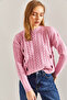 Women's Pink Hair Braided Patterned Knitwear Sweater 20234258 - 7