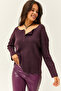 Women's Plum Buttoned Loose Sweater KZK-19000721 - 3