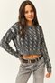 Women's Silver Thick Hair Braided Metallic Knitwear Sweater KZK-19000722