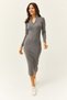 Women's Smoked Zippered Stand-Up Collar Long Lycra Dress ELB-19001999 - 2