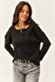 Women's Black Buttoned Loose Sweater KZK-19000721 - 3