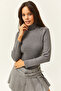Women's Smoked Shoulder Button Detailed Turtleneck Sweater KZK-19000495 - 5