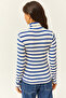 Women's Cobalt Blue Striped Turtleneck Premium Soft Touch Flexible Blouse BLZ-19002449 - 7