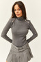 Women's Smoked Shoulder Button Detailed Turtleneck Sweater KZK-19000495 - 6