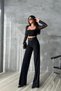 Women's Black Full Lycra Yellow Buckle Belt Wide Leg Palazzo Pants - 8
