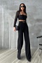 Women's Black Full Lycra Yellow Buckle Belt Wide Leg Palazzo Pants - 7