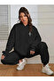 Women's Sword Printed Hooded Sweatshirt Tracksuit Bottom Top Set - 2