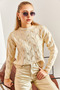 Women's Cream Patterned Knitwear Sweater 20234177 - 5