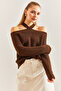 Women's Brown Cross-Strap Knitwear Sweater 20234514 - 6