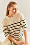 Women's Cream Black Striped Thessaloniki Knitted Sweater 20234526 - 5