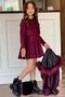 Girl's Hooded Plush Detailed Square Patterned Purple Coat - 3