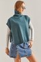 Women's Dark Green Turtleneck Belted Knitwear Sweater Stk0016 - 2