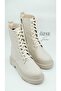 Women's Beige Lace Up Boots with Zipper Boots - 2