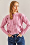 Women's Pink Hair Braided Patterned Knitwear Sweater 20234258 - 5