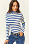 Women's Cobalt Blue Striped Turtleneck Premium Soft Touch Flexible Blouse BLZ-19002449 - 5