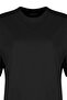 Siyah %100 Kalın Pamuklu Oversize/Geniş Kalıp Bisiklet Yaka Örme T-Shirt TWOSS23TS00040 - 22