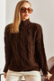 Women's Brown Half Turtleneck Hair Knit Patterned Knitwear Sweater 20234525 - 3