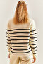 Women's Cream Black Striped Thessaloniki Knitted Sweater 20234526 - 2