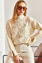 Women's Cream Half Turtleneck Hair Knit Patterned Knitwear Sweater 20234525 - 7